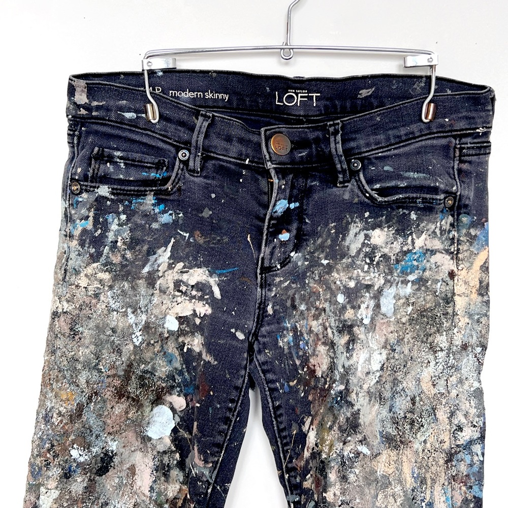 Vintage Distressed, Paint Splatter Black Ann Taylor Skinny Jeans
